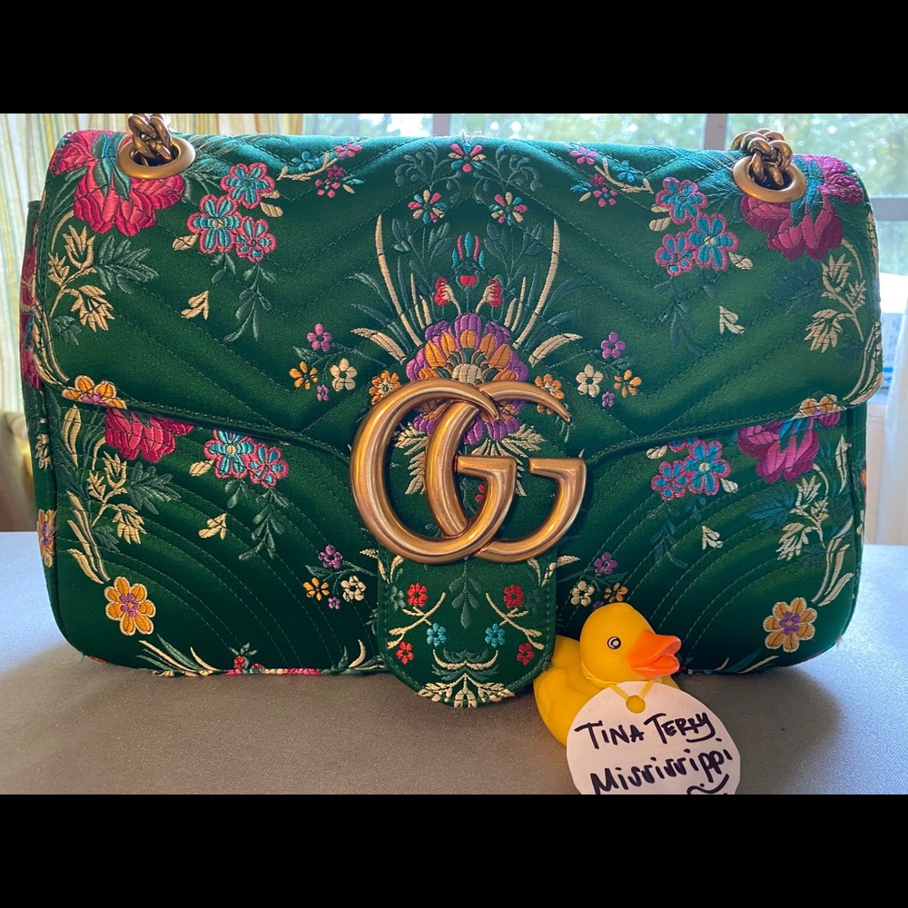 Auth Gucci Marmont Jacquard Medium Green